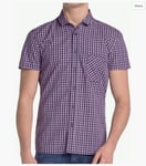 New Hugo BOSS mens purple check regular short sleeve casual jeans t shirt SMALL