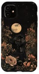 Coque pour iPhone 11 Carlin noir Lune Fleurs Cottagecore Chien Maman