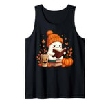 Cute Ghost Reading Book Lovers Halloween Ghost Coffee Cozy Tank Top