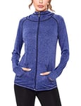 Sykooria Sweat Femme à Capuche Automne Hiver Chaud Veste Femme de Sport Respirant à Manches Longues Jacket Zippé pour Fitness Running-Vin Rouge-Bleu-XXL