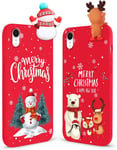 2 Pièces Noël Coque Pour Iphone Xr 6,1"", Etui En Motif De Noël Rouge Silicone Avec Ultra Mince Souple Tpu Antichoc Bumper Case Housse Pour Iphone Xr, Bonhomme De Neige De Wapiti De Noël