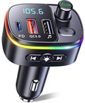 Mohard Bluetooth Voiture, QC3.0 & PD18W USB C Transmetteur FM Bluetooth 5.3 avec Appels Mains Libres, Adaptateur Bluetooth Voiture Autoradio Support Assistant Siri Google, Clé USB, 9 Rétroéclairés RVB