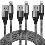 iPhone Charger Cable (3 Pack 3M), [MFi Certified] 10 Feet Nylon Braided Lightning Cable, Charging Cord USB Compatible with 11/Pro/X/Xs Max/XR/8 Plus /7 Plus/6/ iPad (Silver)