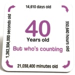 Square Single Coaster - Fun design for a 40th Birthday Gift - Lilac - Made in UK