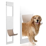 VEVOR Dog Door for Sliding Glass Door, 75 7/8"-80 11/16" Adjustable Height Doggy Door for Sliding Doors, Aluminum Frame Tempered Glass Pet Door with Hinge Structure Flap and Lock for Large-Sized Dogs