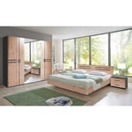 Chambre à coucher compléte adulte (lit 180 x 200 + 2 chevets + armoire) coloris effet bois Pegane