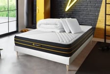 Pack sommier tapissier matelas  Mémoire de forme et micro ressorts ensachés avec couette e