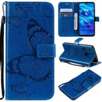 Housse Huawei P Smart+ 2019, Grand papillon Design PU Etui Housse en Cuir Portefeuille de Protection pour Huawei P Smart+ 2019 Bleu