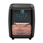 JML 12L Air Fryer Oven - 4 in 1 Rotisserie Airfryer to Cook, Fry, Roast, Bake and Dehydrate, No Oil Fry, Large Touchscreen, 10 Pre Set Modes, Reheat Mode - 2 Air Flow Racks, Cage and Drip Tray