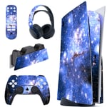 playvital Blue Galaxy Full Set Skin Decal for ps5 Console Disc Edition,Sticker Vinyl Decal Cover for ps5 Controller & Charging Station & Headset & Media Remote