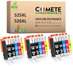 COMETE, Marque française - 525XL 526XL - 15 Cartouches d'encre Compatibles avec Canon PGI-525 CLI-526 - pour Canon Pixma IP3600 IP4600 IP4700 MP620 MP640 MP980 MX860 MX870 (6 Noir et 9 Couleur)