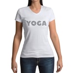 T-Shirt Femme Col V Yoga Lettres Postures Meditation Asanas Bien Etre