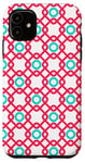 iPhone 11 Red Turquoise Hexagon Square Geometric Art Deco Pattern Case