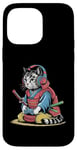 Coque pour iPhone 14 Pro Max Japon Kawaii Cat Samurai Casque Casque Manette de Jeu Vidéo