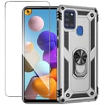 Phone Case Heavy Duty Cover for Samsung Galaxy A21S Case with Screen Protector，Shockproof Magnetic Kickstand Cover Case,