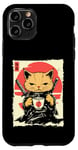 Coque pour iPhone 11 Pro Kawaii Samurai Cat Drinking Coffee, Ninja Cat for Cats Lovers