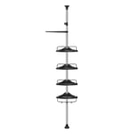 SONGMICS Shower Caddy, Telescopic Corner Shower Shelf for Bathroom, 95-300 cm High Pole, Stainless Steel, with 4 Shelves, 3 Hooks, 1 Towel Bar, Metallic Silver and Ink Black BCB002B01