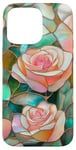 Coque pour iPhone 15 Pro Max Coque Téléphone Roses Faux Vitrail Élégante