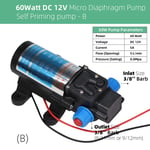 Pompe à eau douce 12V cc 45/60/80/100 watts,pompe de pulvérisation auto-amorçante à diaphragme,interrupteur automatique,connexion 3/8 ''4/5/6/8L par Min - Type B-60Watt-DC 12V