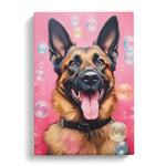 German Shepherd Bubble Gum Painting Canvas Print for Living Room Bedroom Home Office Décor, Wall Art Picture Ready to Hang, 30x20 Inch (76x50 cm)