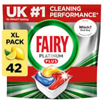 Fairy Platinum Plus All-In-1 Dishwasher Tablets Bulk, Fairy Dishwasher Tablets Platinum Plus, 42 Tablets, Lemon, With Anti-Dull Technology & Rinse Aid Action