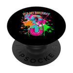 T-shirt 3ème anniversaire pour filles et garçons. Éclaboussures de peinture de 3 ans PopSockets PopGrip Interchangeable