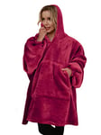 LIVACASA Pull Couverture Unisexe Chaud Doux avec Grand Poche Sweat à Capuche Hiver Robe de Chambre Pull Plaid Hoodie Cadeaux de Noël en Camping pour Devant La Télé Rouge foncé