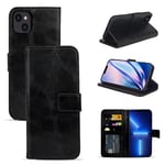 S. Dawezo iPhone 13 Case, Leather Wallet Book Flip Case, with Magnetic Seal Card Slot Bracket, Protective Cover for iphone 13- Noir