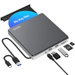 External Blu Ray DVD Drive, USB 3.0 & Type-C Blu-Ray Burner Writer with SD/TF & USB Ports, Slim Optical 3D BD Bluray Drive for Laptop Mac MacBook Pro Air iMac PC Apple Windows 11/10