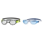 Zoggs Predator Adult Swimming Goggles, Clear, Black/Lime, Regular & Phantom 2.0 Adult Swimming Goggles, White/Blue