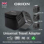 ORION Universal Travel Adaptor Plug UK  Worldwide USB Multi-Plug Type C Charger 