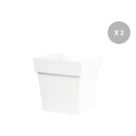 Lot de 2 pots de fleur carré Toscane 39 x H.39 cm - Blanc - EDA - Plastique - Carré - 38 L - Avec réserve d'eau