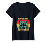 Womens Sunset Raccoon Live Fast Eat Trash And Get Hit By A Car V-Neck T-Shirt