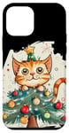 iPhone 12 mini Funny Festive Cat with Christmas Tree and Decoration Case