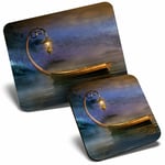 Mouse Mat & Coaster Set - Vintage Artistic Lamp Boat Mystical  #13287