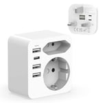 Hoppac Adaptateur Francais, France vers UK avec Prise Anglais European and Schuko, Type G Pour Une Utilisation Au Royaume-Uni Et En Irlande