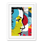 Artery8 Modern Abstract Woman Face in Profile Comic Book Style Red Yellow Geometric Halftone Artwork Framed Wall Art Print 18X24 Inch