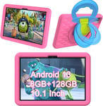 Tablette Enfants 10 Pouces Android 13 Tablette, 8Goram+128Gorom,Tablet Tactile Quad Core Avec Wifi,Tablette Educative Netflix Avec 6000Mah Batterie, Contrôle Parental, Etui Antichoc Eva (Rose)