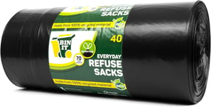 BIN IT 40 Drawstring, Everyday Refuse Sacks, Bin Bags, Bin Liners, 70 Litre, Rec