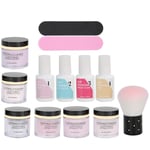 Nagelkonst Dip Powder Set med Topp- och Baslack, Gel Dammborste, Manikyrverktygssats