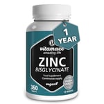 Zinc Tablets High Strength - 1 Year Supply - Versatile Supplement for General Health - 25 mg Zinc Bisglycinate per Tablet - Zinc Without Additives -Made in Germany