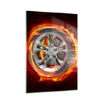 Impression sur Verre 50x70cm Tableaux Image Photo Wheel Flames Rim Decoration