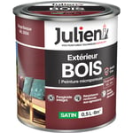 Julien - Peinture Bois Microporeux Extérieur Satin - Portes, fenêtres, portails, mobilier de jardin - Rouge Basque 0,5 l
