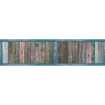 Frise papier peint imitation bois Frise tapisserie effet bois coloré & usé Frise murale bleu rose marron pour cuisine & salon - Coloré, Bleu