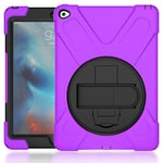 KUSEZJK Coque pour iPad Air 2 & iPad 6, Antichoc Armure Robuste Étui avec Support Rotatif à 360 Degrés et Dragonne, TPU + PC Housse pour iPad Air 2 & iPad 6 (Mauve)