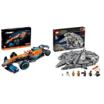 LEGO 42141 Technic McLaren Formula 1 2022 Replica Race Car Model Building Kit, F1 Motor Sport Set & 75257 Star Wars Millennium Falcon, Buildable Toy Starship Set with 7 Characters Inc. Finn