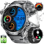 SUNKTA Montre Connectée Homme Militaire avec 800mAh Batterie, Lampe De Poche, 1,85" Grande Écran, 107 Modes Sportifs, Étanche IP68 Fréquence Cardiaque/SpO2/Sommeil Smartwatch pour Android iOS