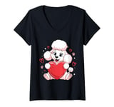 Womens Cute Poodle Love Heart Valentines Day Poodle Lover V-Neck T-Shirt