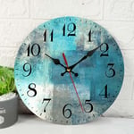 ArtSocket Horloge murale en bois turquoise silencieuse sans tic-tac, vert, bleu, gris, bleu sarcelle, peinture abstraite grise, horloge murale ronde décorative pour la maison, la cuisine, le salon, le