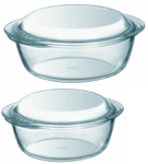 Casserole Storage Glass Dish Round 2 Pcs set 27cm-24cm Pyrex Cookware 3L-2.1L